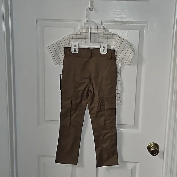 Freestyle 2 Piece Set White Button Down Blue Brown Stripe Sleeve Brown Cargo 5 - Picture 2 of 13